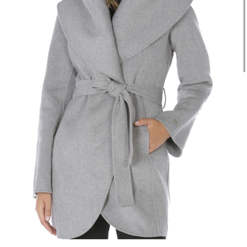 Camel Tan Colored Wool Tahari Belted Wrap Coat